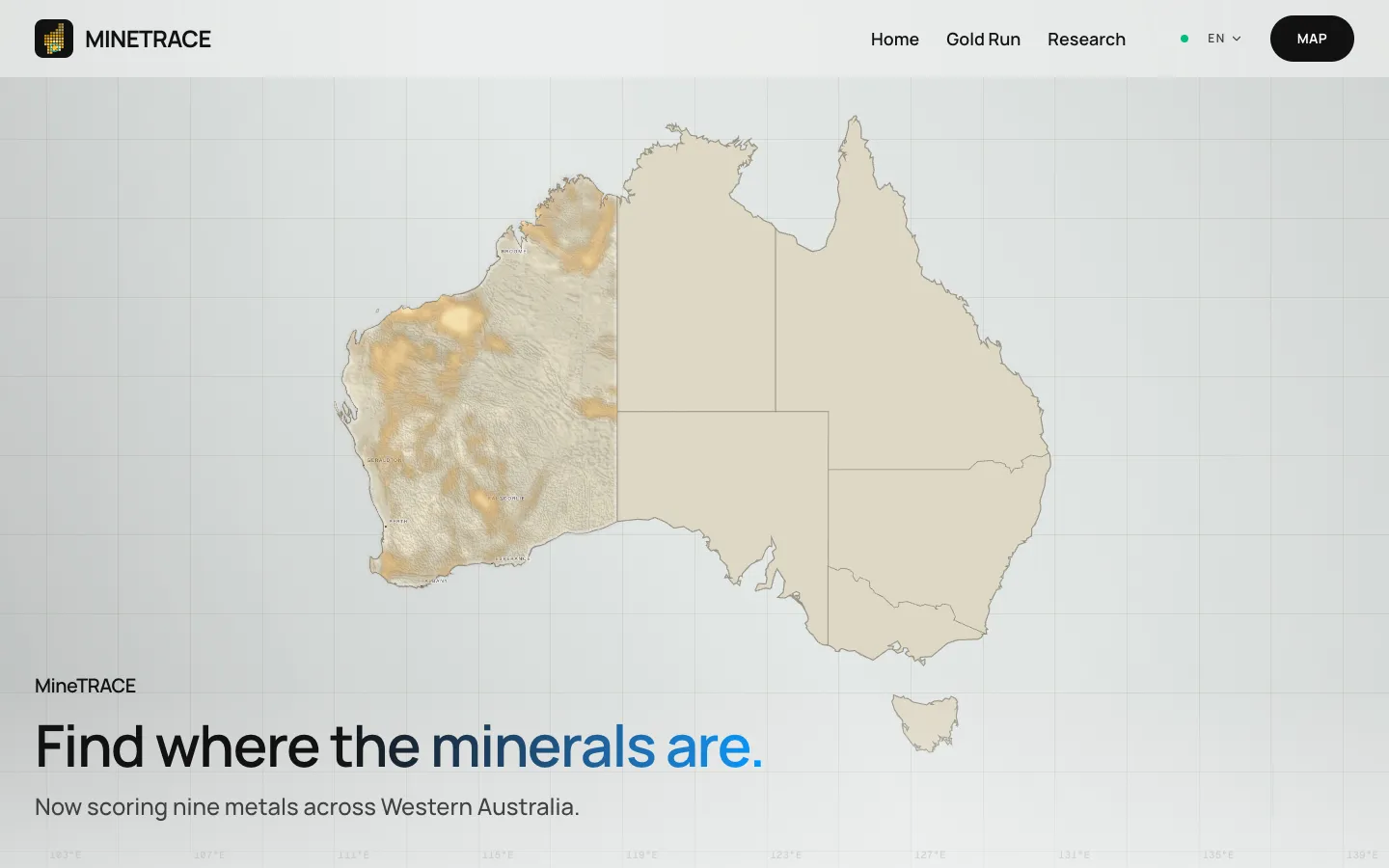 The MineTrace home page